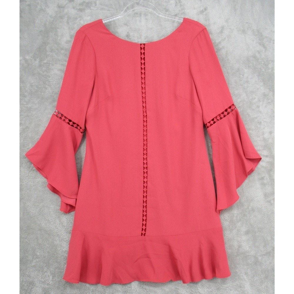 White House Black Market Dress Womens 4 Bell Sleeve Lattice Trim Flounce Pink